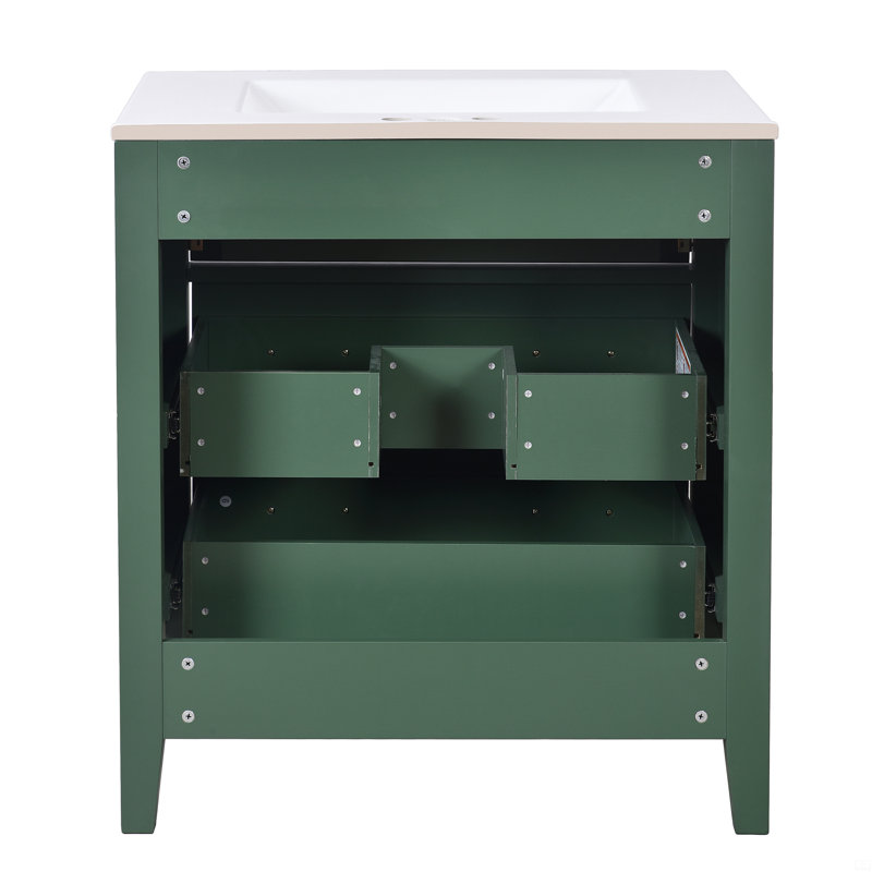 Ensemble de meuble-lavabo simple 30 po avec 3 tiroirs, meuble-lavabo autoportant avec cadre en bois massif 30 po, Vert, Doré