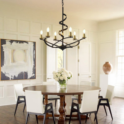 6 - Light Dimmable Candle Style Classic Chandelier With Wrought Iron Accents