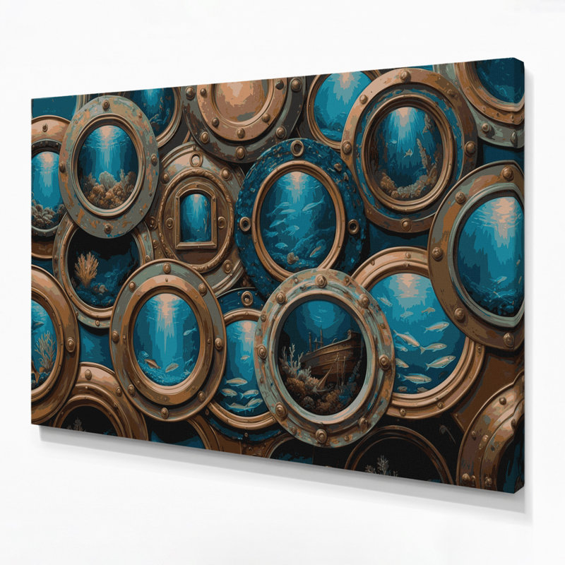 Art mural sur toile noir à hublots nautiques, H 20 po x l 30 po
