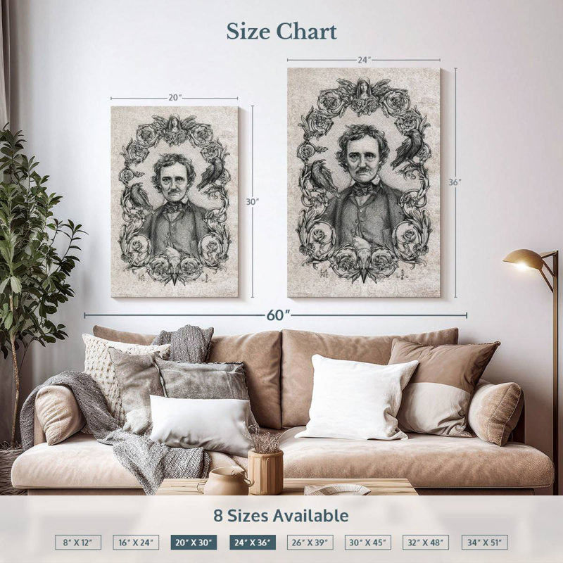 Leisha Edgar Allan Poe Drawing, 36" H x 24" W