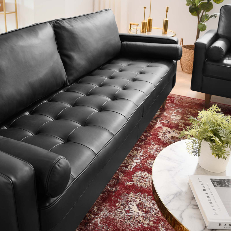 Valour 81" Leather Sofa, Black Genuine Leather