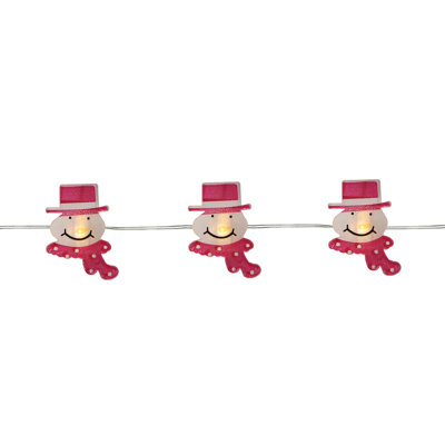 20 Battery Operated White Snowman LED Christmas Lights - 6 ft Silver Wire