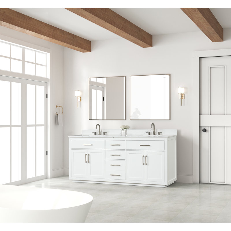 Meuble-lavabo avec lavabo double et dosseret Ronald, Blanc