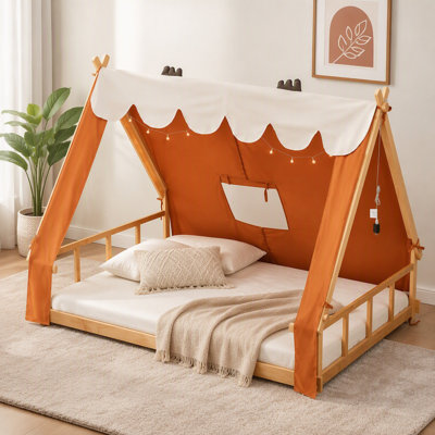 Lit double pleine grandeur avec tente amovible et lumière, idéal pour le jeu imaginatif des enfants et un sommeil confortable