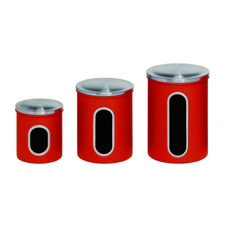 Retro Red Stainless Steel 3-Piece Kitchen Canister Set