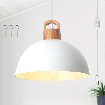 Karinne 1 - Light 11.81" Modern Single Metal Dome Pendant with Plug-In Switch for Kitchen Island Dining Room Entryway