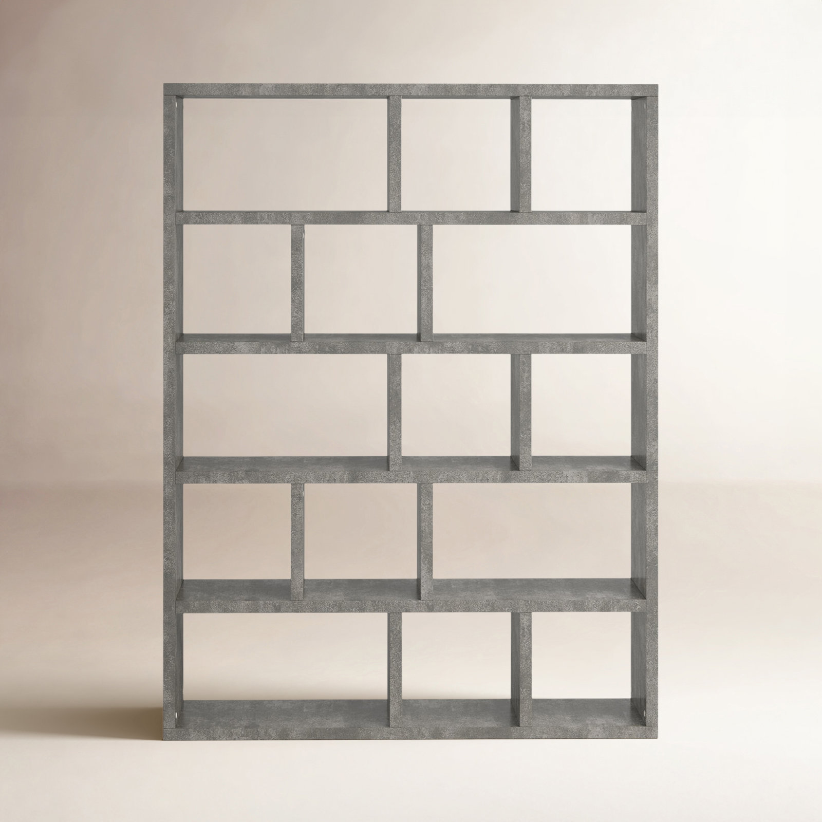 Stetson 59" Wood Bookcase, Concrete Gray, (5 Shelves) 78" H x 59" W x 13" D