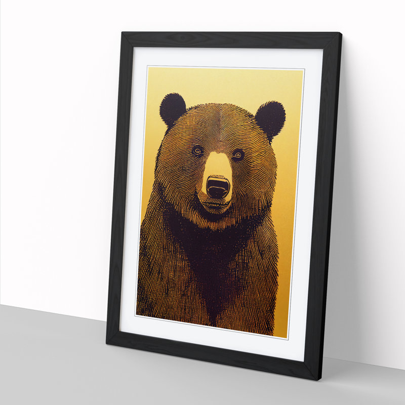 Bear Gold Leaf - Single Picture Frame Print, 64cm H x 46cm W, Black Framed