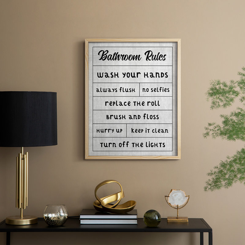 «Simple Bathroom Rules», reproduction encadrée - bois massif, Naturel, H 15 po x l 12 po