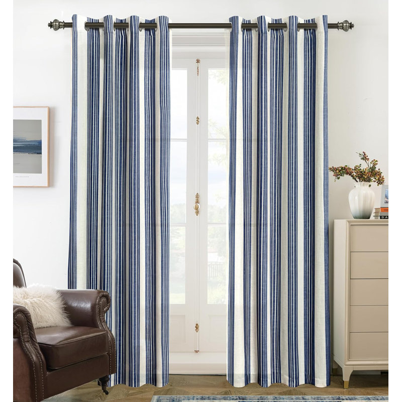 Rideaux semi-transparents en lin avec motif à rayures Chris, L 52 po x L 108 po, Gris