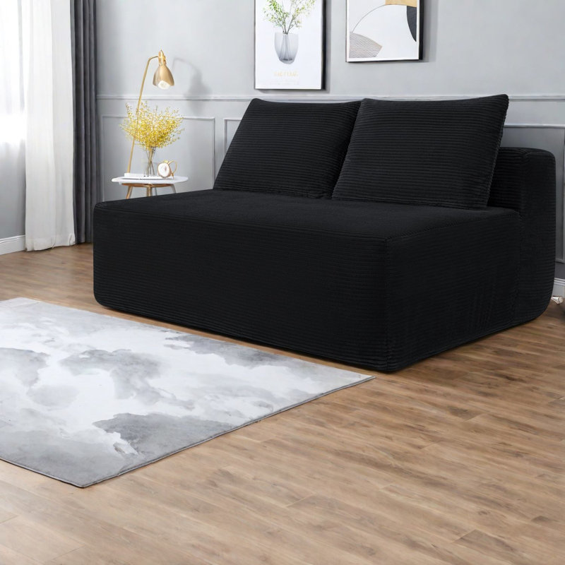 Compression Sectionals, Black Corduroy Compact Modern Couch for Home