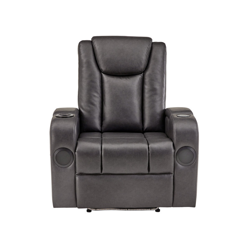 Sharaya Gray Vegan Leather LED Power Recliner With Speaker, Storage, USB And Wireless Charger