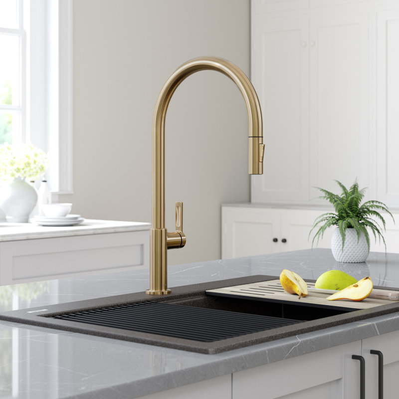 Robinet de cuisine à poignée simple Oletto, Bronze champagne antique