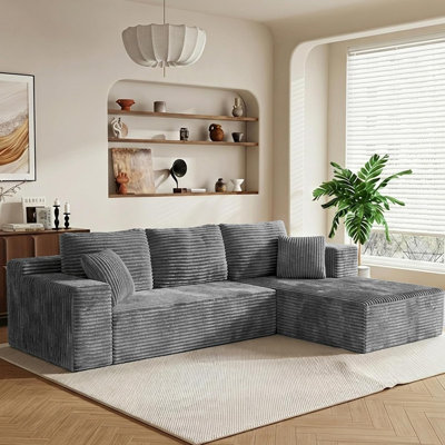 104" Corduroy Reversible L-Shaped Sectional Sofa, Deep Seating, Freely Combinable Modular Couch