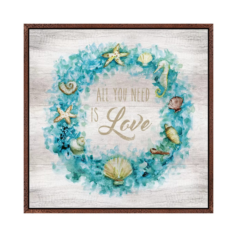 Love Beach Wreath by Nan - Print on Canvas, 93.98 cm H x 93.98 cm W, Classic Brown Wood Framed