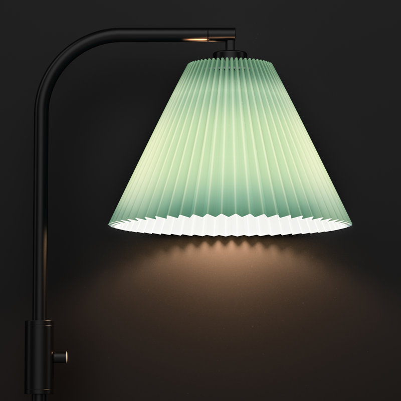 Pepin Arched Floor Lamp With Remote Control, 1000 Lumens LED Edison Bulb Included and Pleated Fabric Shade, Green