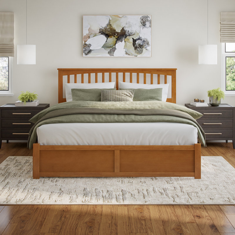 Mission Solid Wood Platform Bed with Footboard & Storage Drawers, King, Light Toffee
