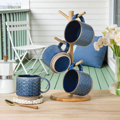 Ensemble de tasses à café en céramique de 4 tasses modernes texturées de 12 oz pour café au lait, cappuccino, thé, lave-vaisselle et micro-ondes