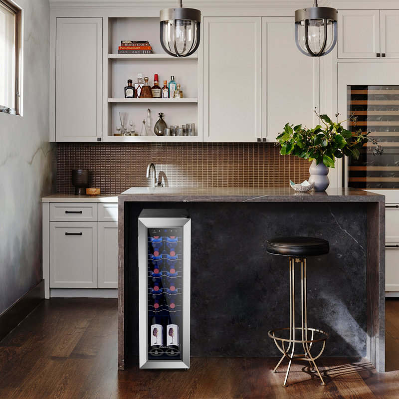 Kalamera 12-Bottle Black Stainless Steel Freestanding Wine Cooler