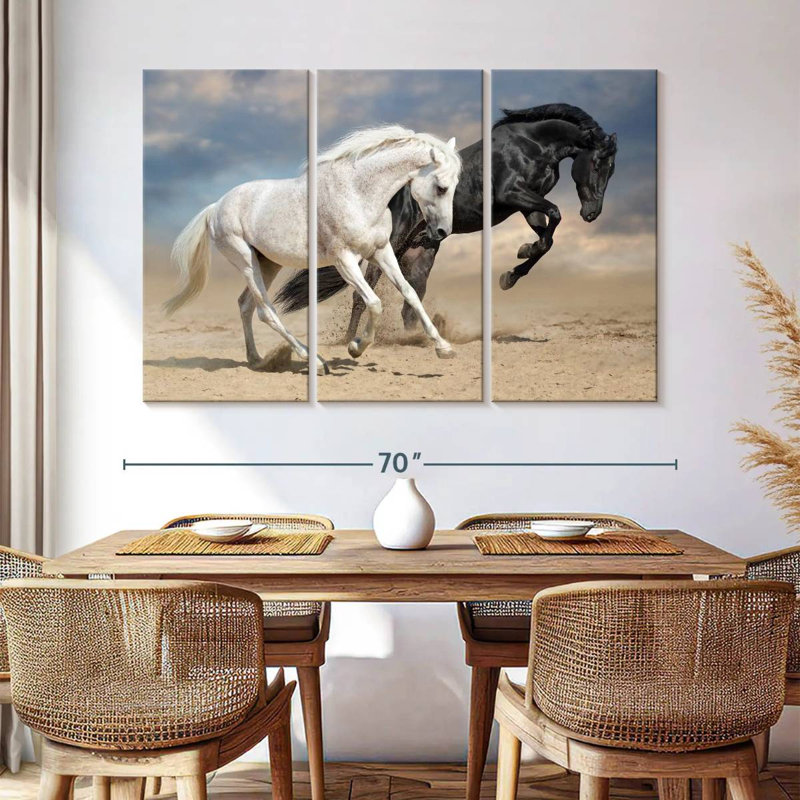 Brampt Black And White Horses, 42" H x 65" W