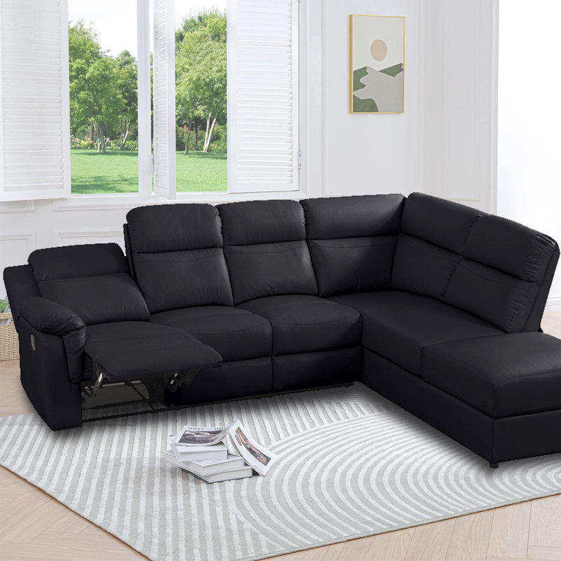 Canapé modulaire inclinable en cuir 2 pièces Vegan, Similicuir noir