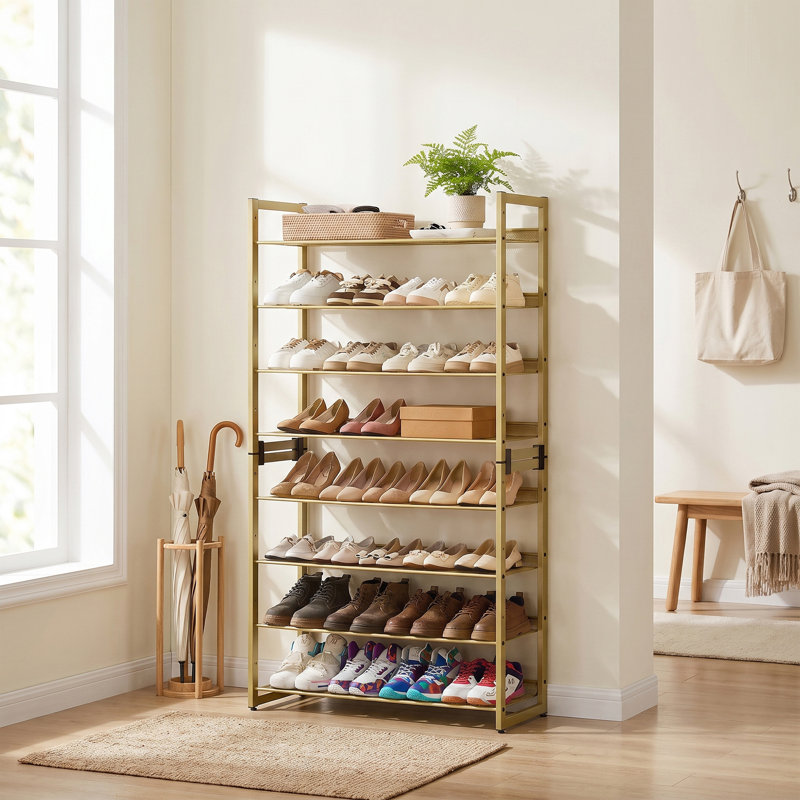 Range-chaussures empilable 32 à 40 paires, avec tablettes réglables plates ou en angle, Pale Gold