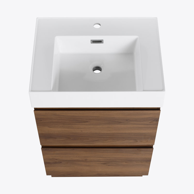 24" Bathroom Vanities with Single Sink Combo, Modern Undermount Bathroom Sink Cabinet with Double drawer, Freestanding Bathroom Sink Cabinet,Engineering wood,Brown