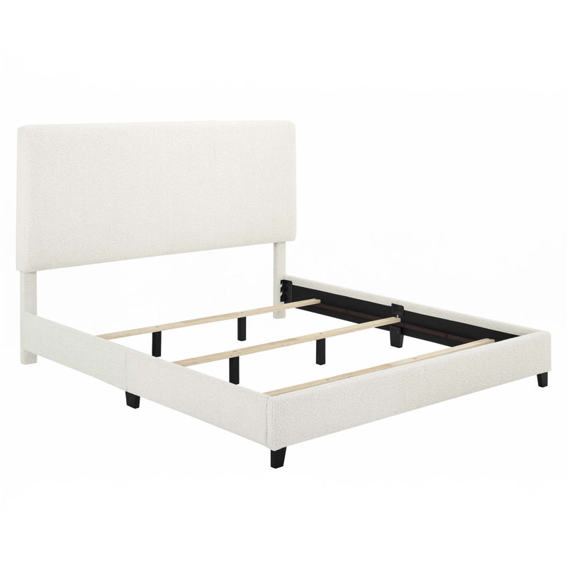 Lit plateforme tapissier Aryia Boucle, Très grand, Blanc