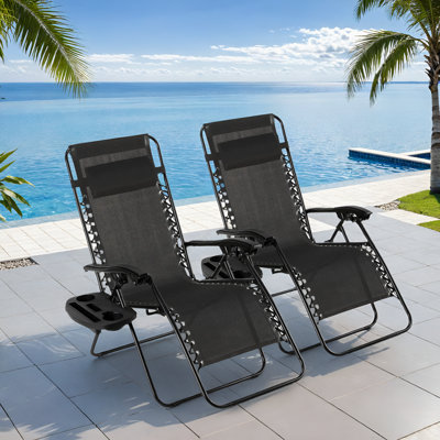 Zero Gravity Chair Set of 2, Outdoor Folding Lounge W/Detachable Headrest & Holder Tray, Adjustable Textilene Lawn Reclining, No Assembly Required, fo