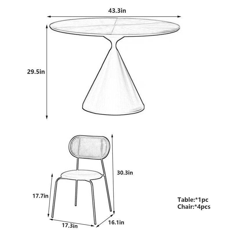 Table de salle à manger Retro Minimalist, H 29,5 po x l 43,3 po x L 43,3 po