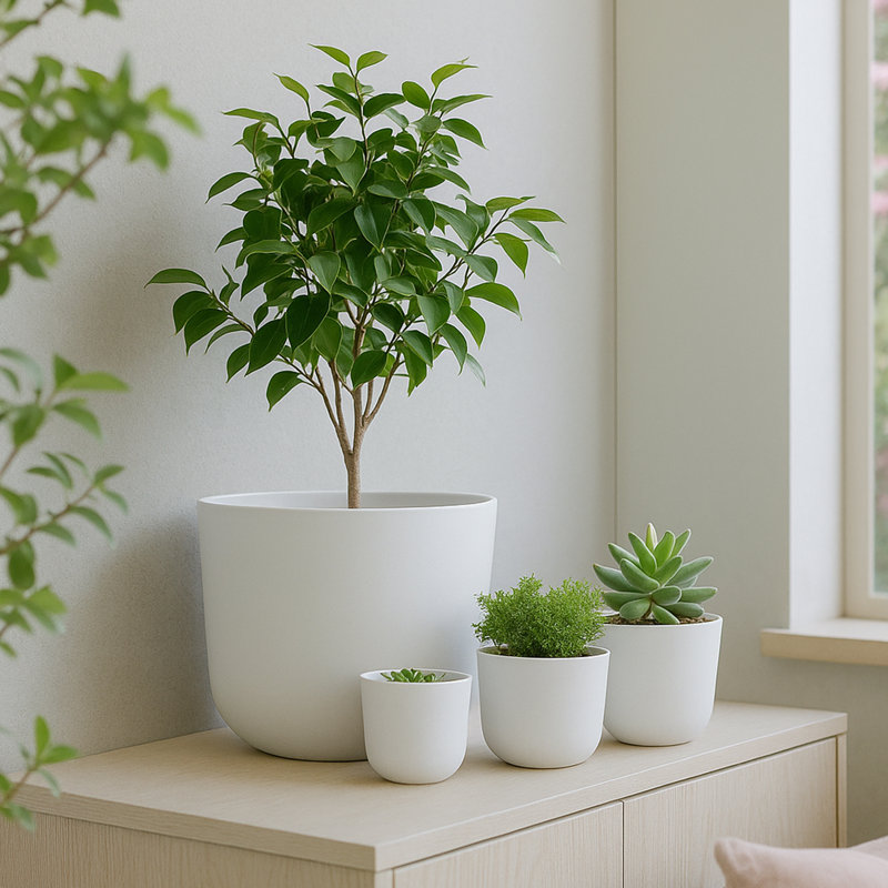 Ensemble de pots à fleurs ronds 4 pièces en plastique blanc - Design moderne minimaliste