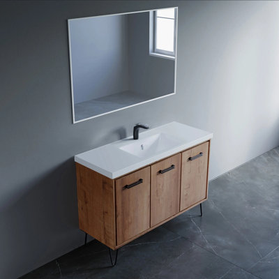 Meuble-lavabo simple 48 po avec lavabo encastré en céramique Lunea - rangement large, portes à fermeture douce et esthétique d'inspiration scandinave