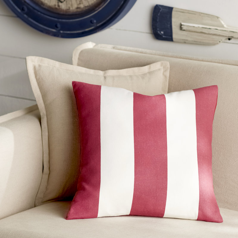 Sally Striped Feather Linen Throw Pillow, 18" x 18", Red