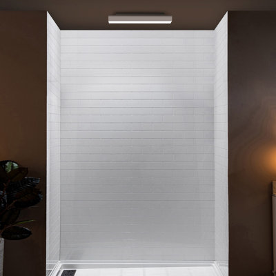 60'' W 36'' D 75/96'' H Glue Up Solid Surface Shower Wall Panel Surround, Cuttable, 0.137-in thick