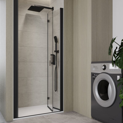 34 to 35-3/8 in. W x 72 in. H Semi-Frameless Bi-Fold Shower Doors in Matte Black