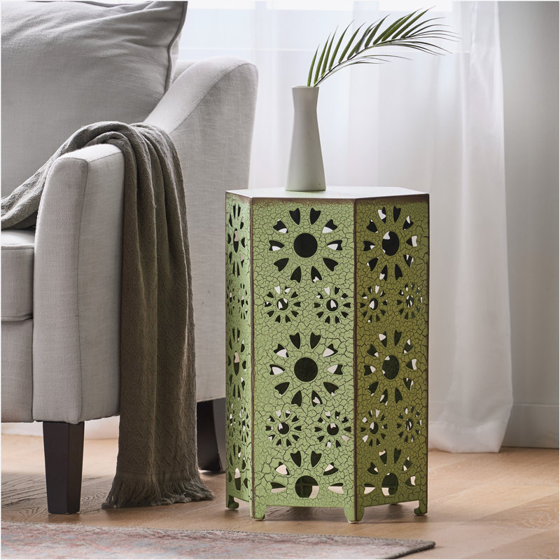 Iron Top End Table, Green/Brown, 22" H x 14.25" W x 12.5" D, 1