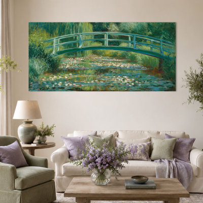 CXVU, art mural inspiré de Monet, impression sur toile d'un pont japonais vert, impression de paysage floral impressionniste, prêt à être suspendu pour le salon, chambre à coucher, 16 x 32 po