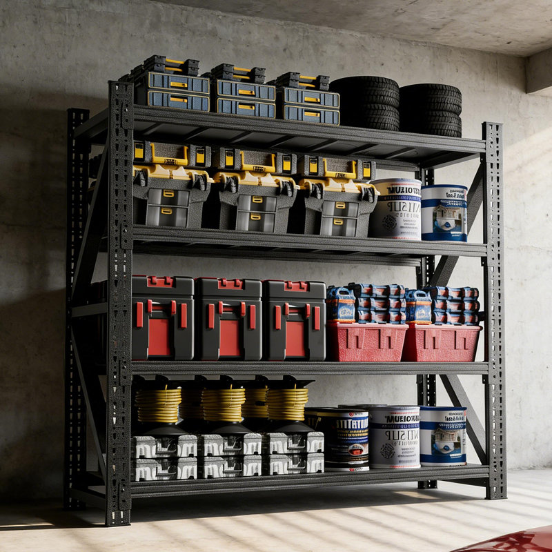 Étagère industrielle 5000LBS pour entrepôt, tablettes de garage réglables en métal robuste (H 69 po x l 71 po x P 23,7 po) Unité de rangement 4000LBS, noir