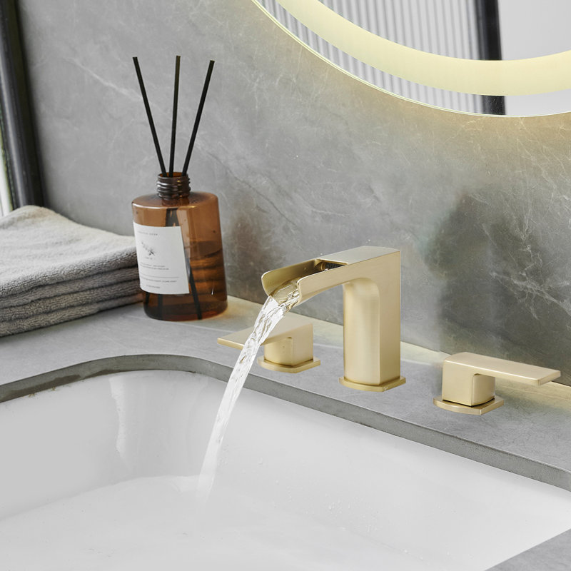 Waterfall 8 In. Widespread Double-Handle Bathroom Faucet, Brushed Gold