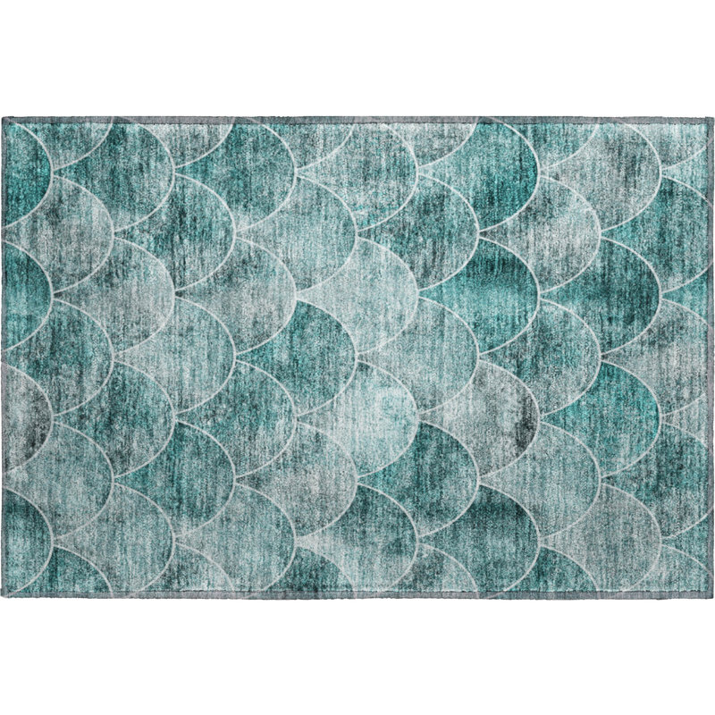 Premium Machine Washable Cerrito AMF594 Teal Rug, Rectangle 1'8" x 2'6"