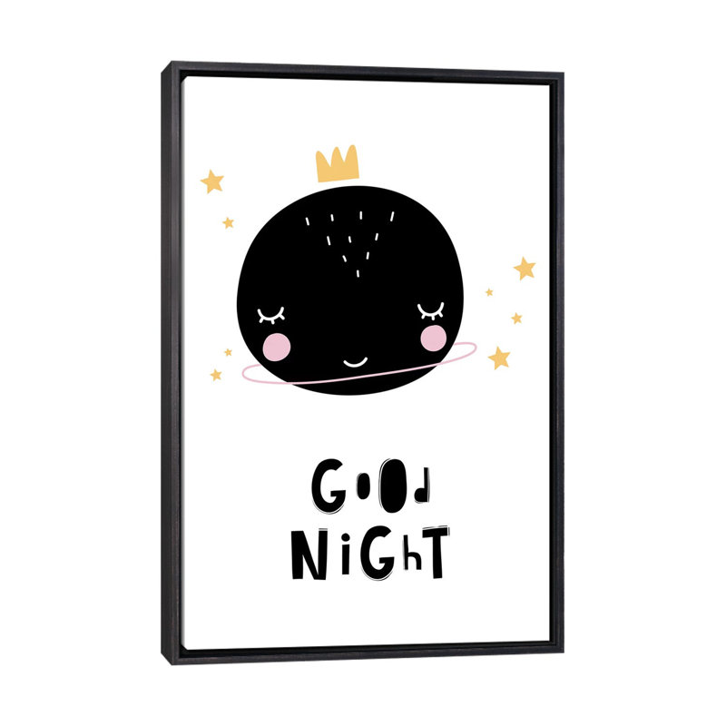 Bonne nuit, planète Scandi - impression d'art graphique, H 60 po x l 40po x P 1,5 po, Toile avec cadre noir patiné