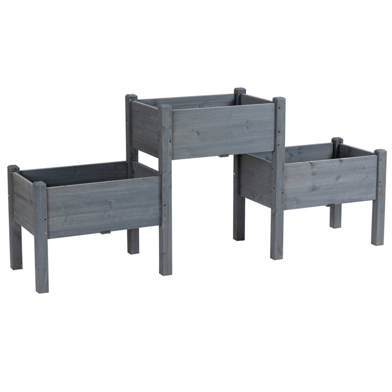Lit de jardin surélevé avec 3 jardinières, Gris