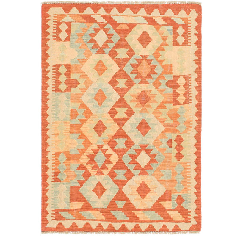 Tapis en laine noué la à la main rouille/beige 2 pi 10 po x 4 pi one-of-kind Elland