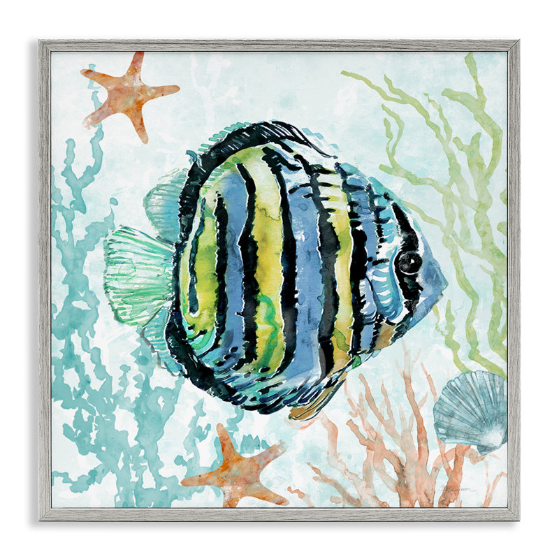  «Striped Angel Fish», art de la giclée encadrée par Carol Robinson, H 24 po x l 24 po, Estampe numérique Farmhouse