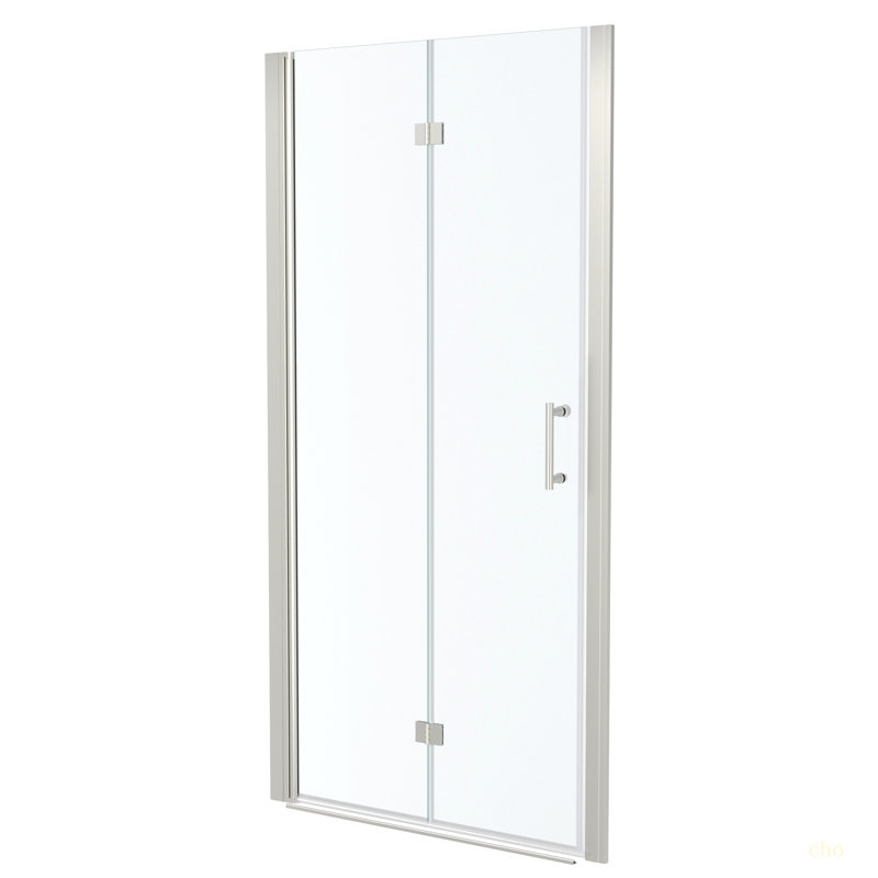 Porte de douche pliante sans cadre avec verre trempé l 32 po x H 72 po, Nickel brossé