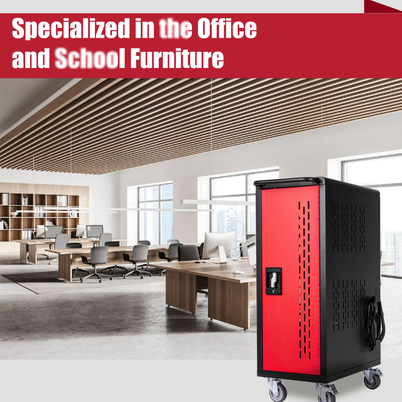 Chariot de charge pour 16 ordinateurs portables et, acier noir, multiprise, gestion des câbles, ventilé, ordinateur portable mobile Classroom Bay, tablette, noir, portes verrouillables intégrées, utilisation