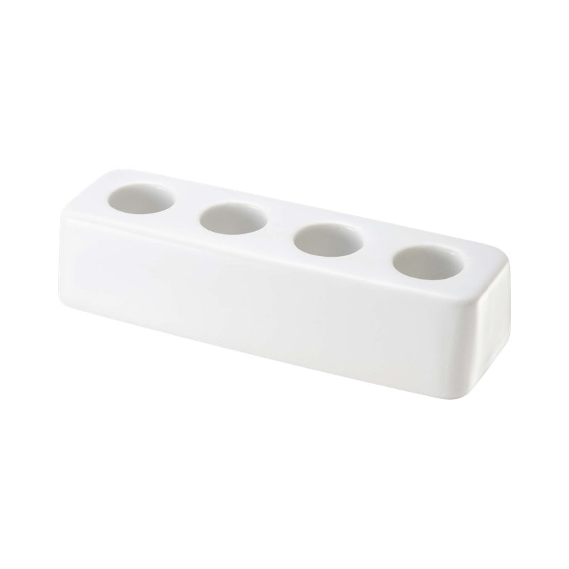 White Ceramic Toothbrush Stand with Wood Accents