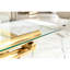 Table basse rectangulaire moderne, 55 po, plateau de table en verre trempé transparent, base en acier inoxydable doré, trait industriel et salon gracieux de 55 po avec verre, finition, style élégant