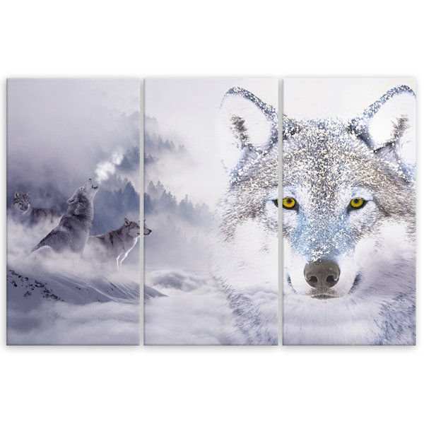 Union Rustic Wolf Forest Fog Nature - 3 Piece Wrapped Canvas Print ...