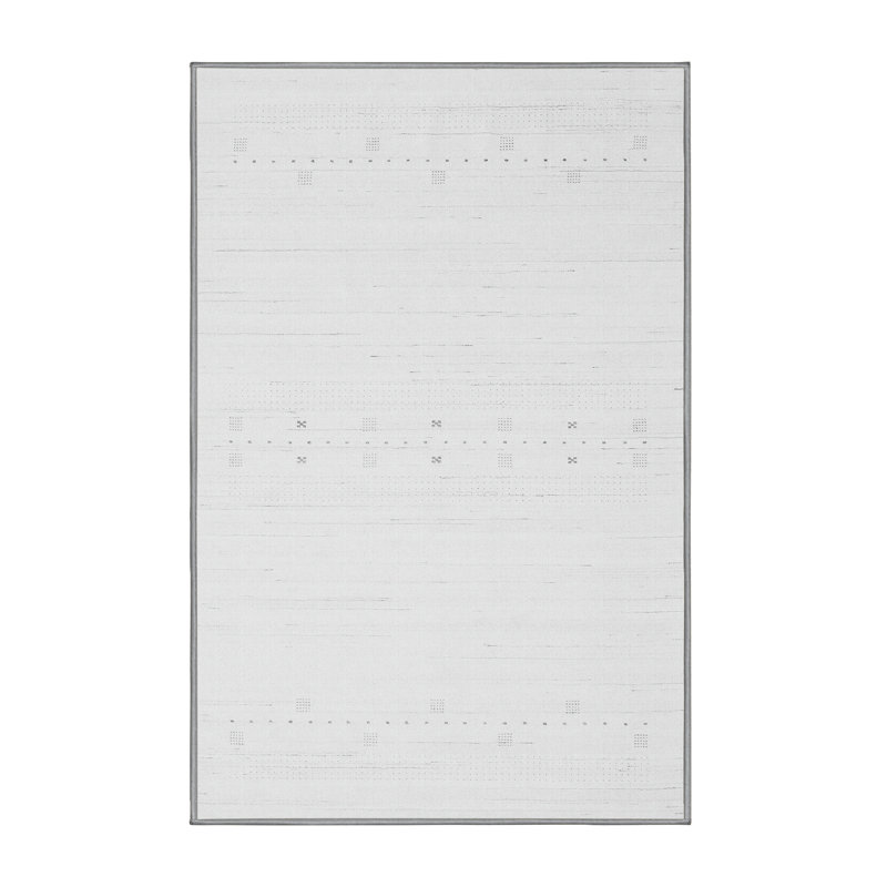 Tapis gris / blanc en chenille / polyester tissé à la machine Shivnath, Rectangle 2 pi x 3 pi